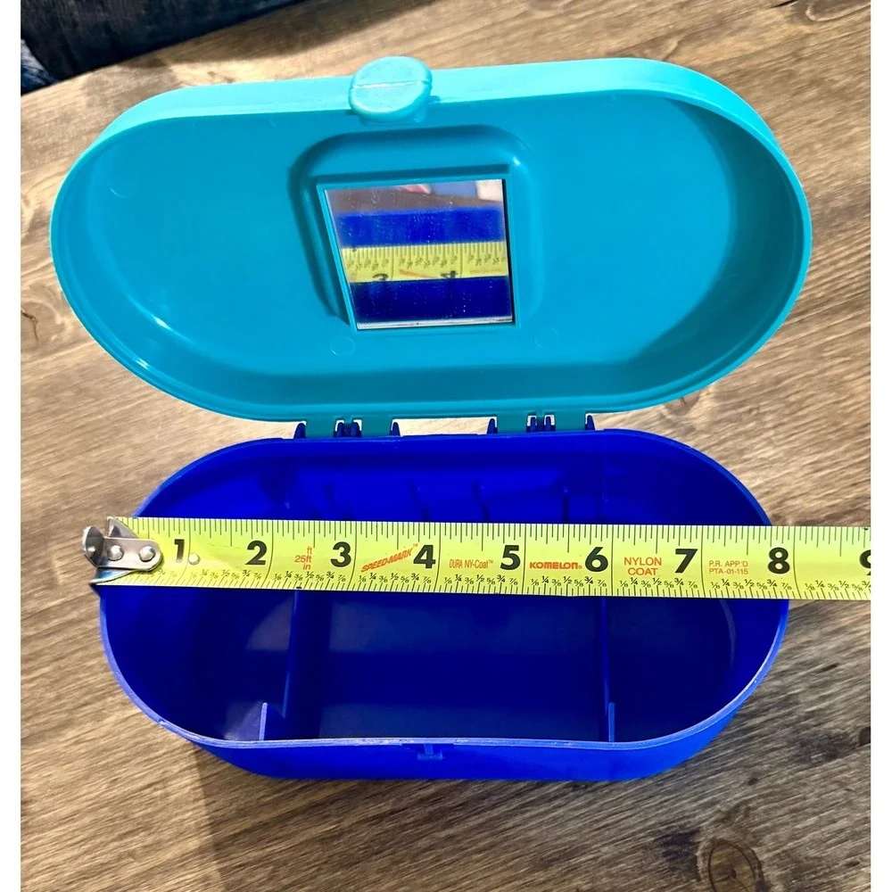 Plastic Makeup Case Kids Blue Teal Good Retro Divided Mirror Box